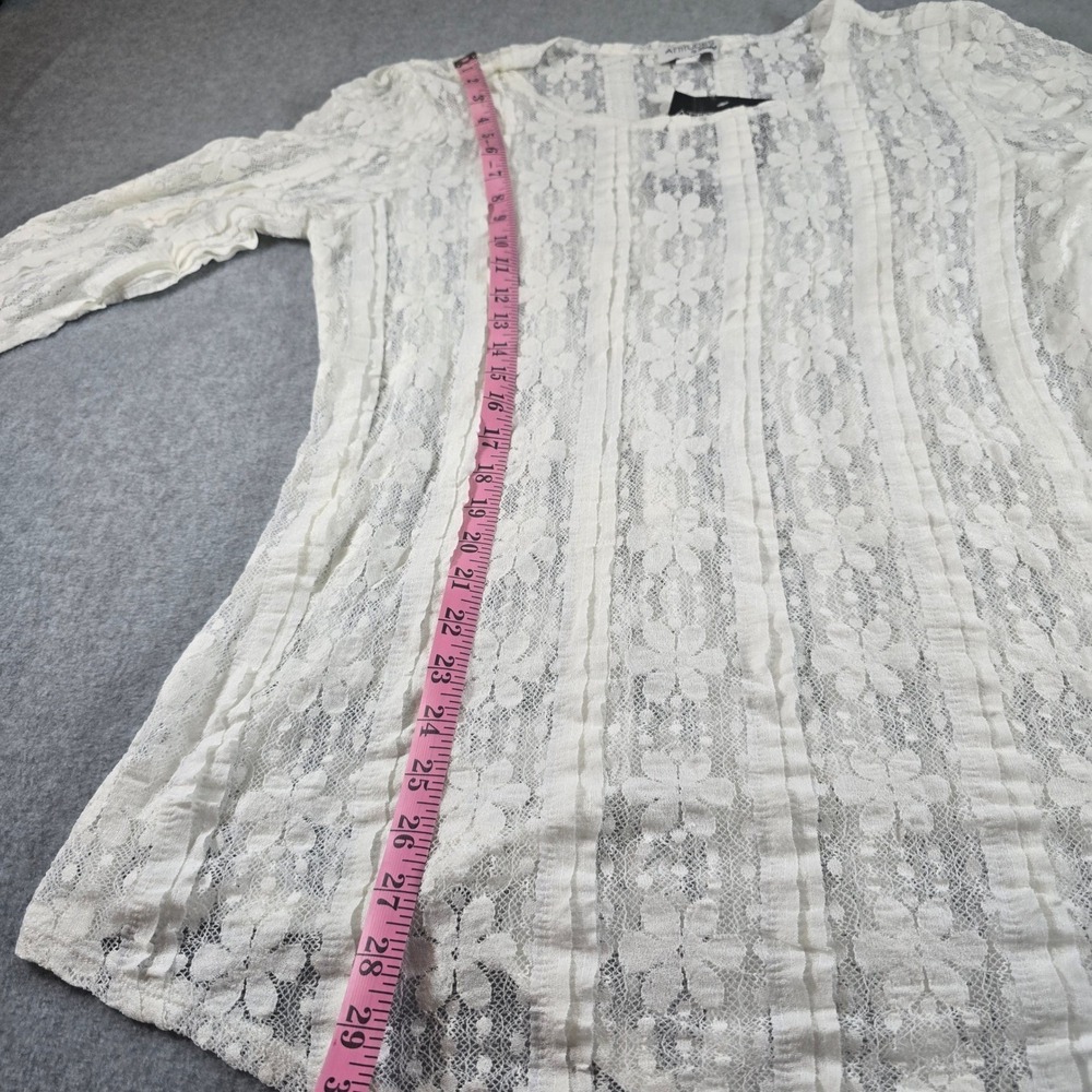 ATTITUDES by Renee White Lace Sheer Bell Sleeve Tunic Top Women's Size L whimsy - Picture 12 of 13